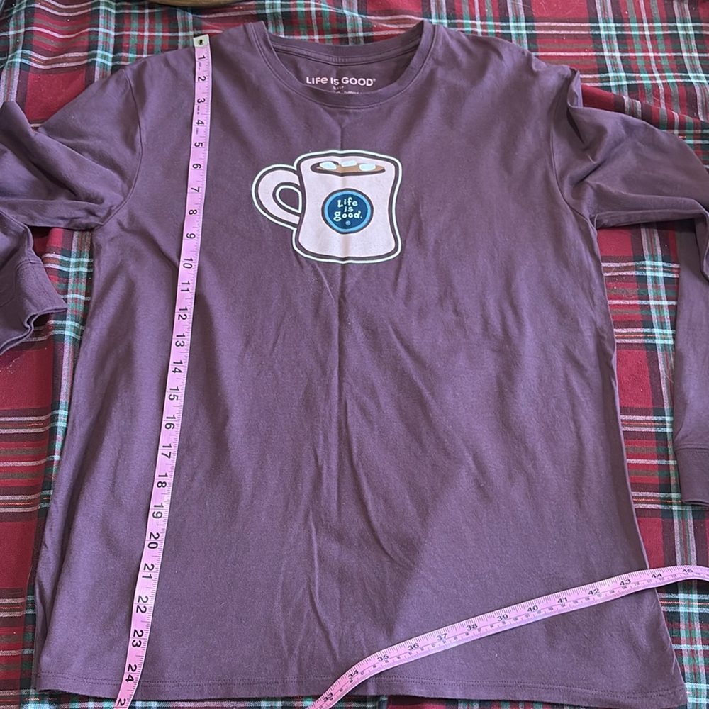 Life is Good Purple T-Shirt with hot chocolate Cup Graphic - Picture 3 of 6